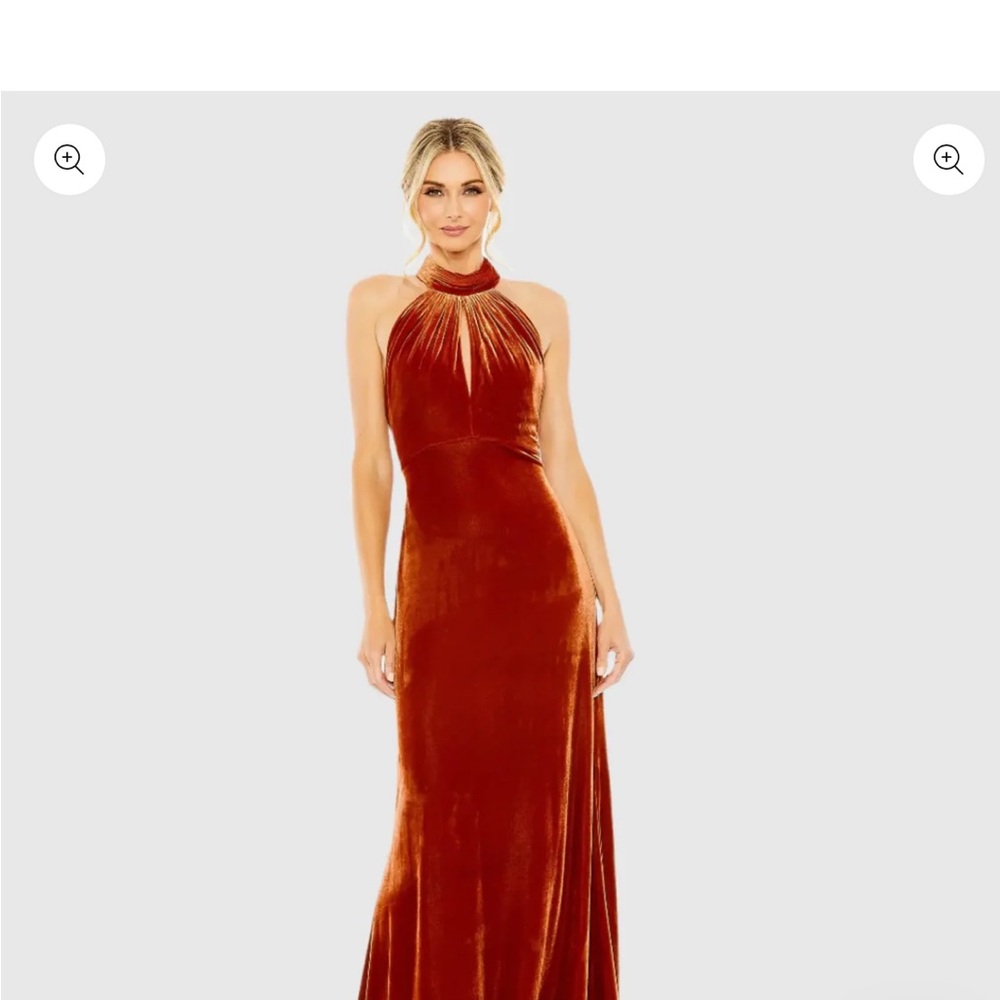 Mac Duggal Strapless Velvet Dress in Rust